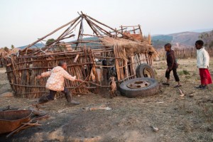 Family living in Hut in Mancini